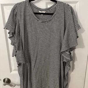 Terra & Sky Black and White Striped Blouse with Ruffle Sleeves